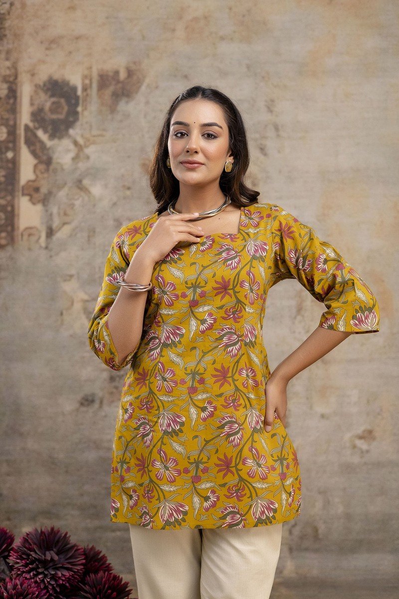 Pushpika Bail Short Kurti — Mustard