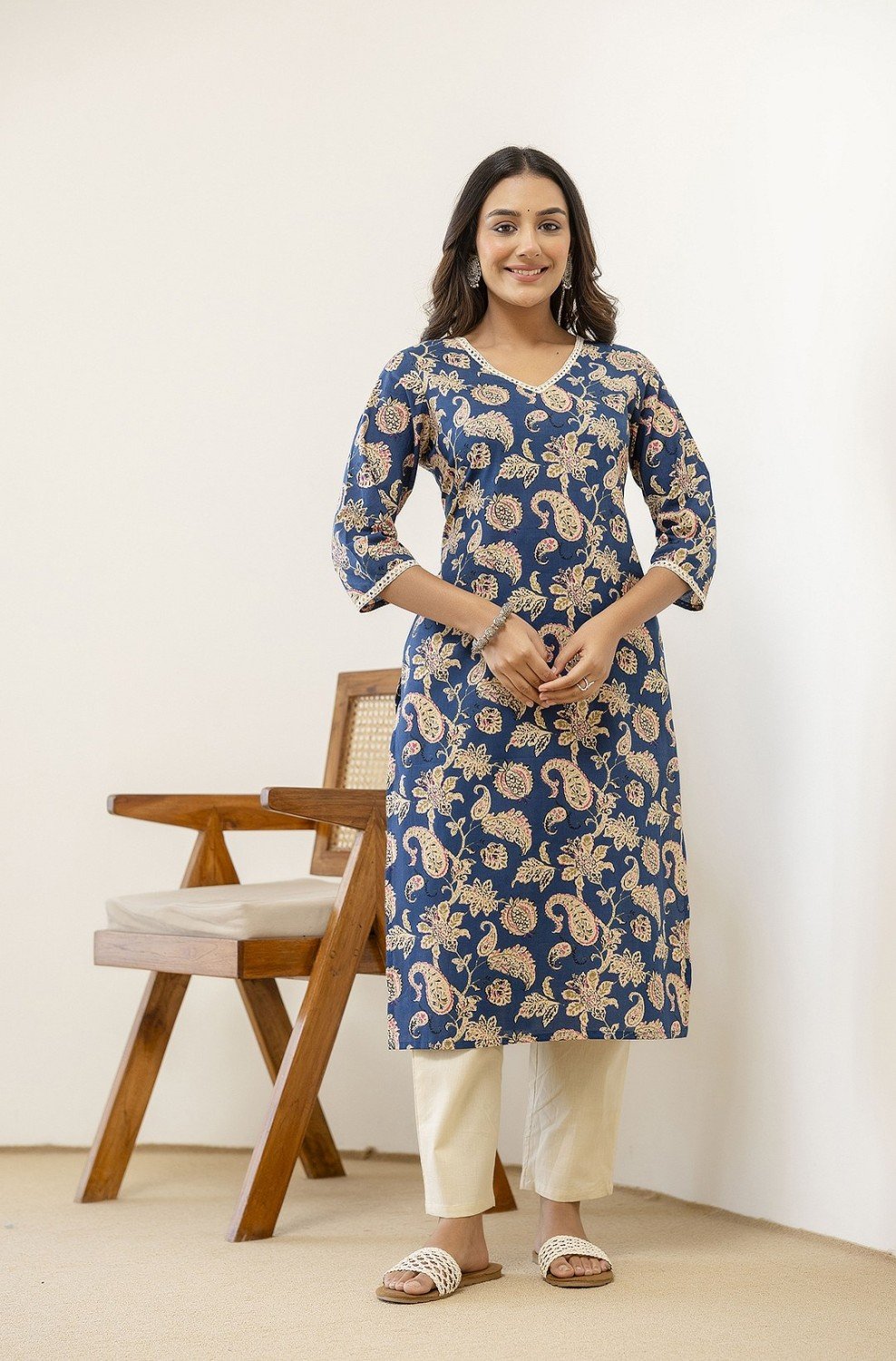 Paisley Lace Kurti — Royal Blue