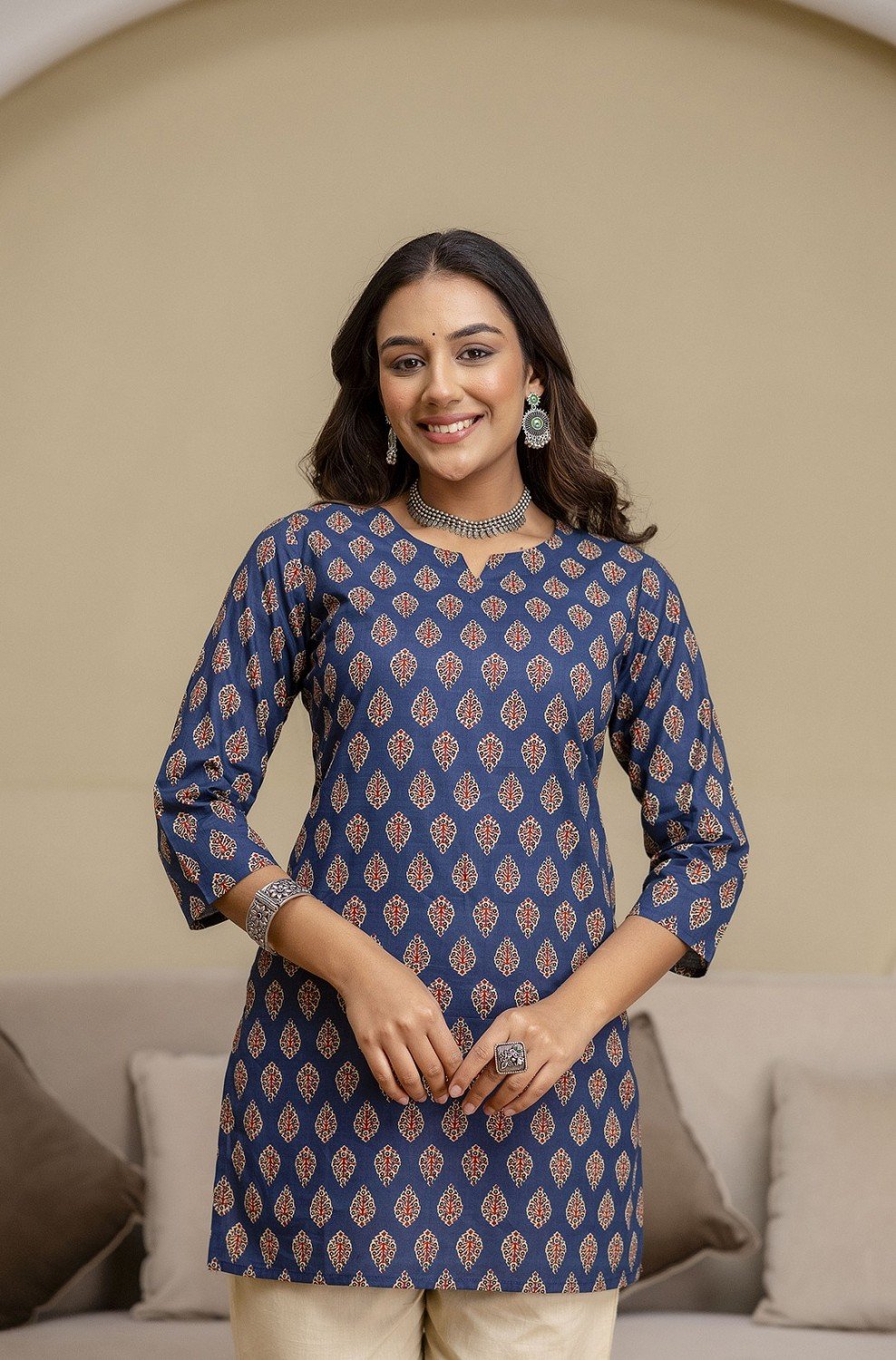 Neelaya Indigo Buti Short Kurti — Blue