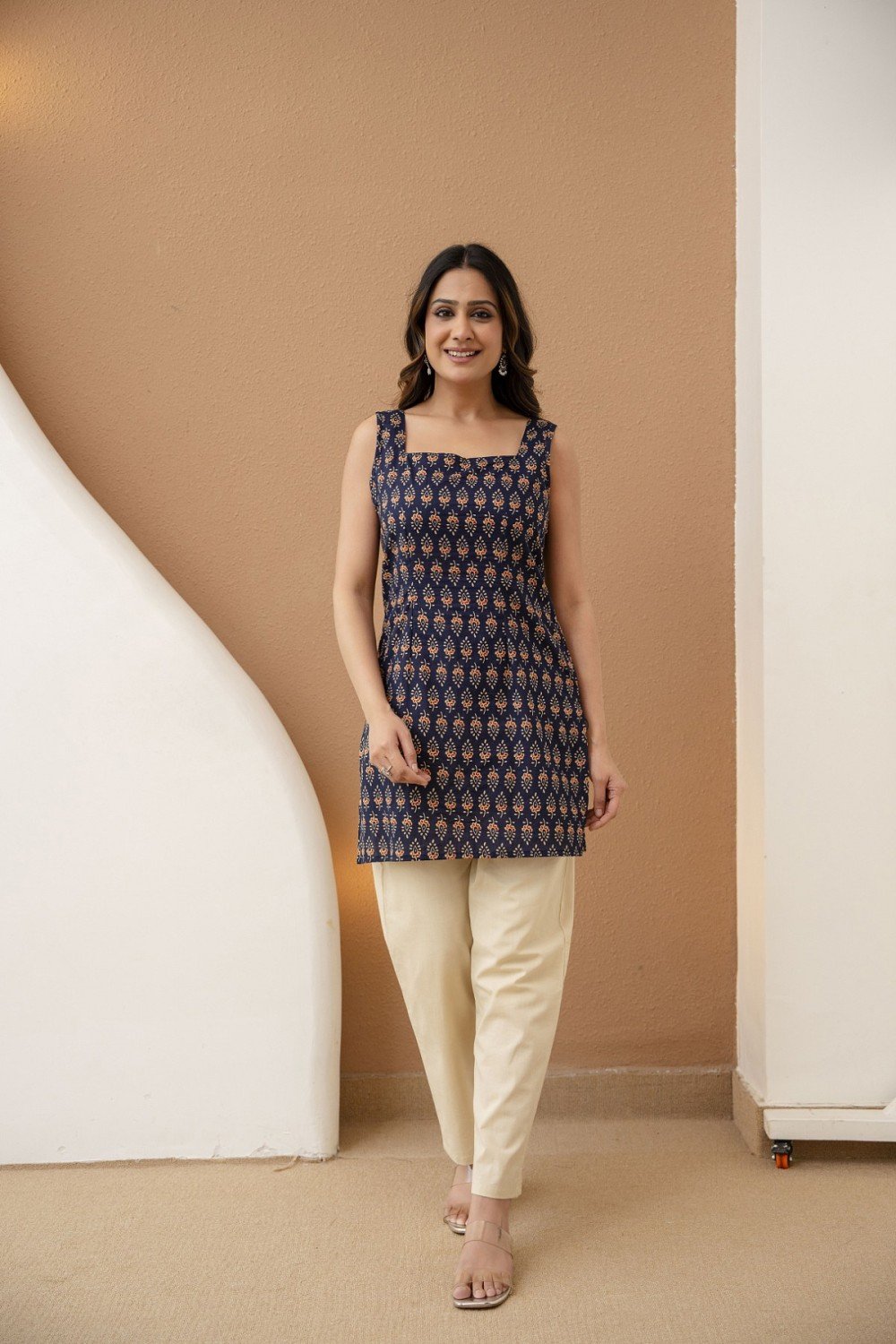 Saanvi Ethnic Buta Top — Navy Blue