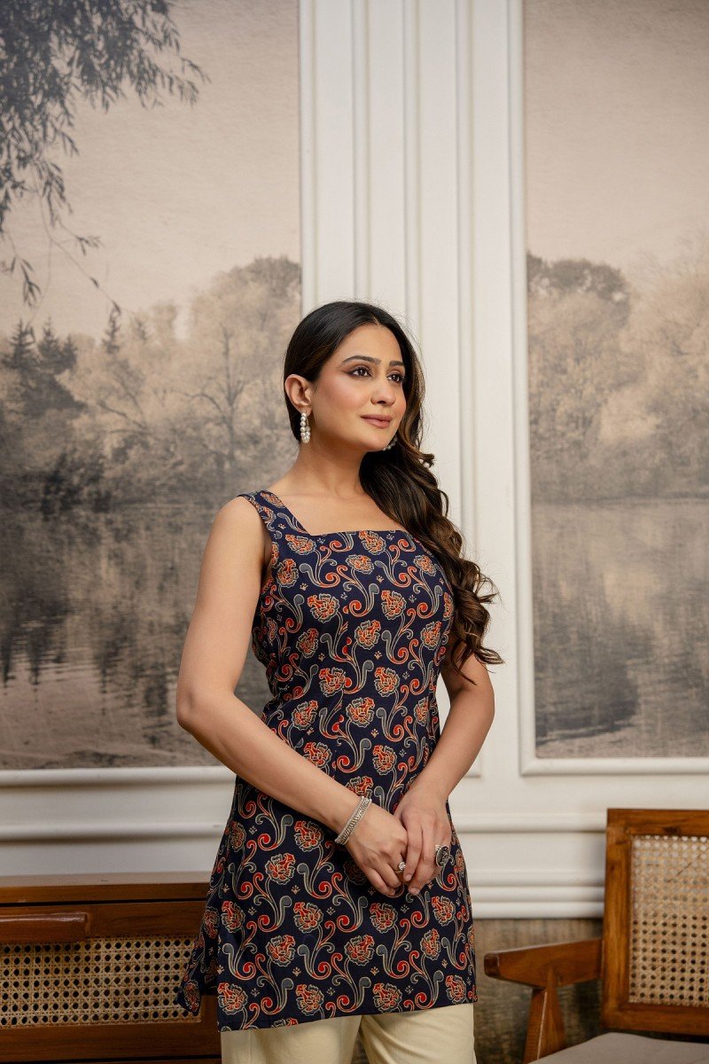 Satrangi Neel Top — Navy Blue